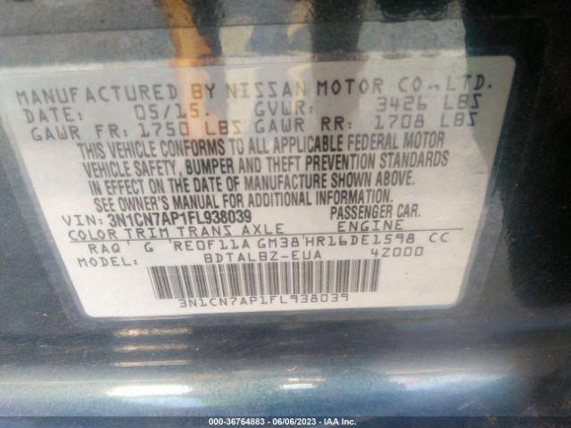 3N1CN7AP1FL938039 Nissan VERSA SV