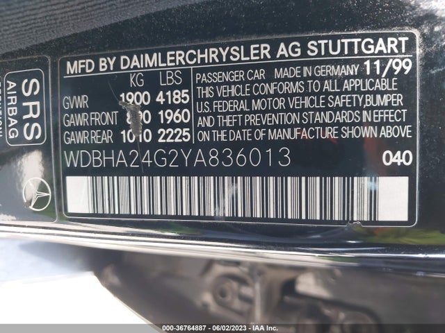 2000 MERCEDES-BENZ C-CLASS KOMPRESSOR VIN: WDBHA24G2YA836013