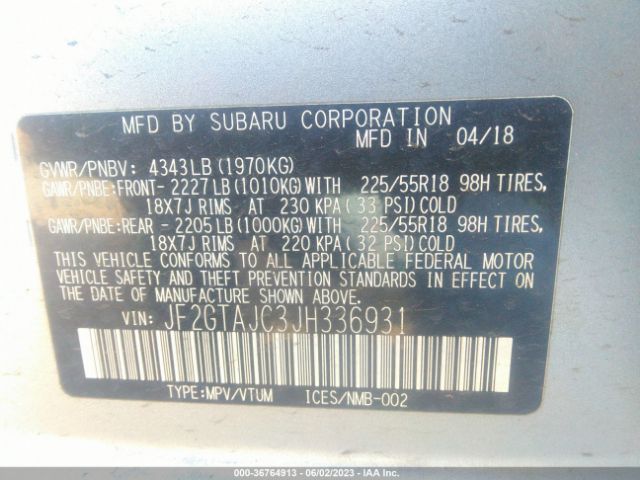 JF2GTAJC3JH336931 Subaru Crosstrek Limited