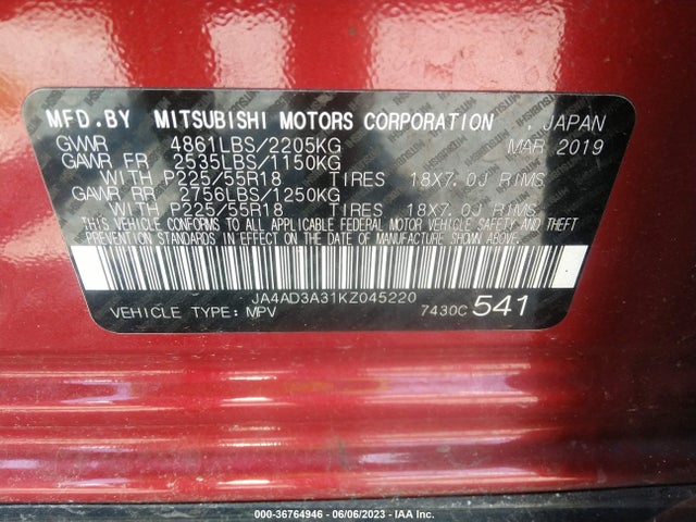 JA4AD3A31KZ045220 Mitsubishi Outlander Se/sel/le
