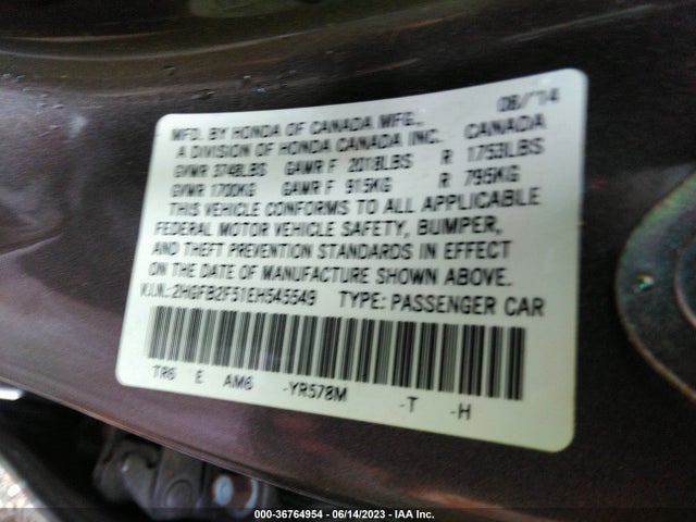 Honda Civic Sedan Lx 2014 2HGFB2F51EH545549 Image 9