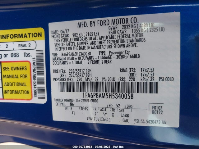 Ford Mustang V6 2017 1FA6P8AM5H5340058 Image 9