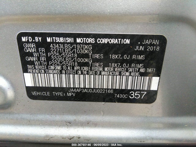 JA4AP3AU0JU022166 Mitsubishi Outlander Sport 2.0