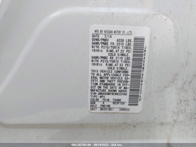 JN8AS5MT9EW623769 Nissan Rogue Select S