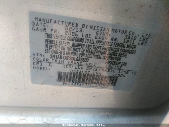 2013 NISSAN SENTRA SR VIN: 3N1AB7AP3DL682600