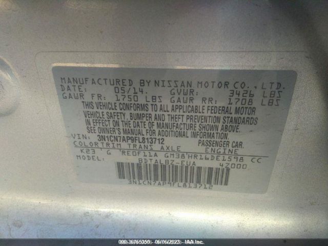 3N1CN7AP9FL813712 Nissan VERSA SV