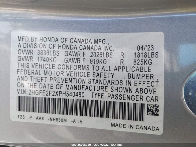 Honda Civic Sedan Lx 2023 2HGFE2F2XPH540480 Image 10