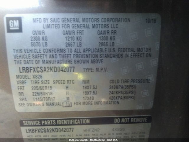 LRBFXCSA2KD042077 Buick Envision Essence