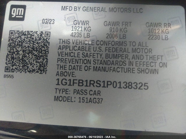 Chevrolet Camaro 1lt 2023 1G1FB1RS1P0138325 Image 9