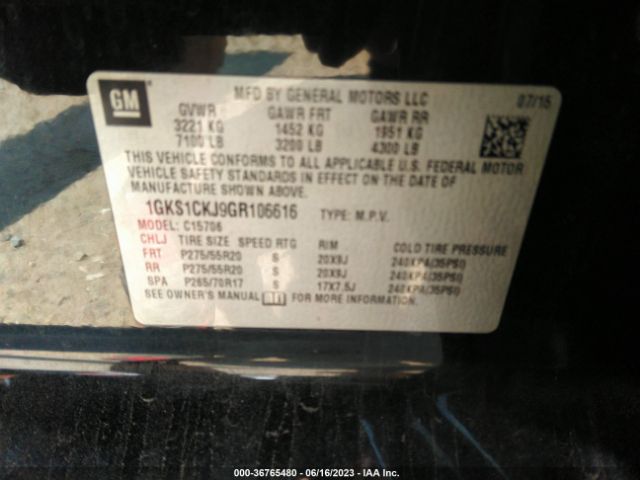 1GKS1CKJ9GR106616 GMC YUKON DENALI