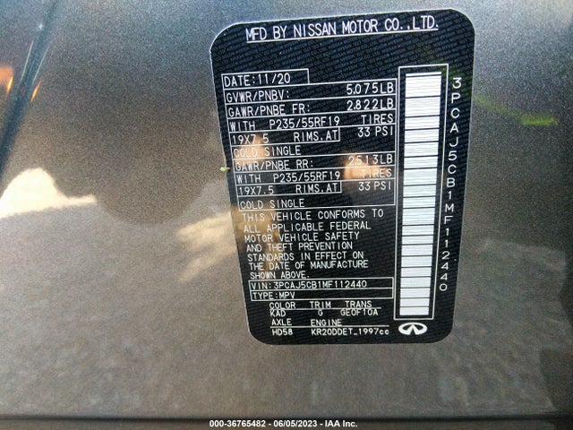 3PCAJ5CB1MF112440 Infiniti Qx50 Essential