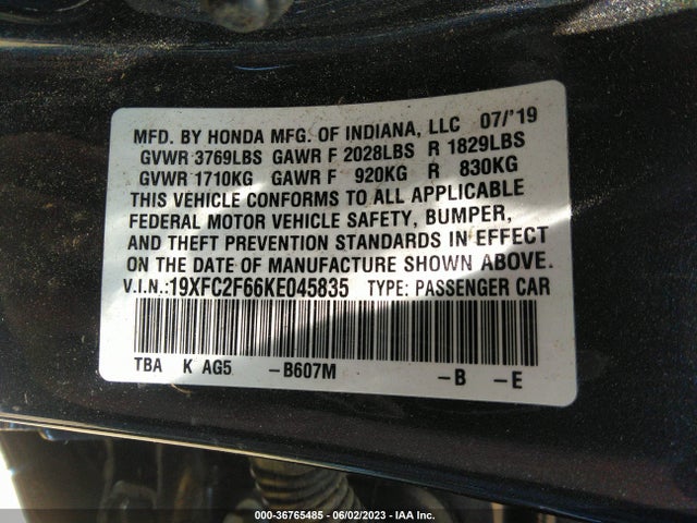 Honda Civic Sedan Lx 2019 19XFC2F66KE045835 Image 9
