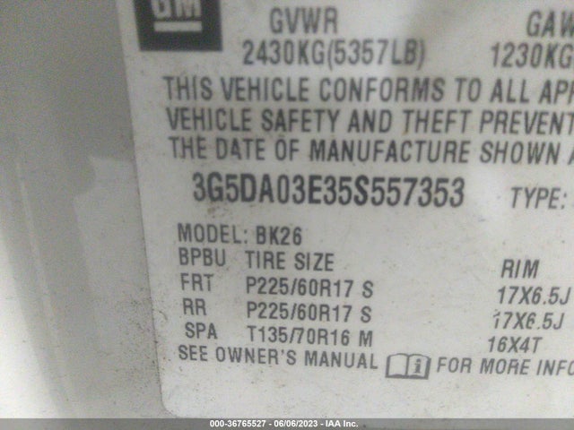 2005 BUICK RENDEZVOUS VIN: 3G5DA03E35S557353