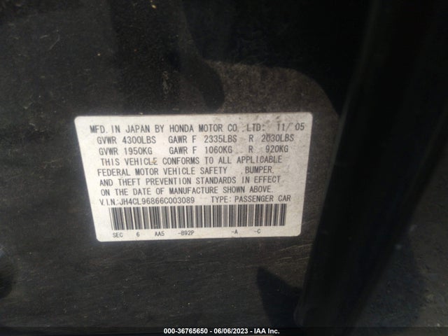 2006 ACURA TSX VIN: JH4CL96866C003089