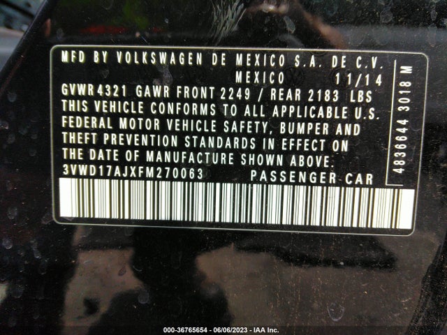 3VWD17AJXFM270063 Volkswagen Jetta Sedan 1.8t Se