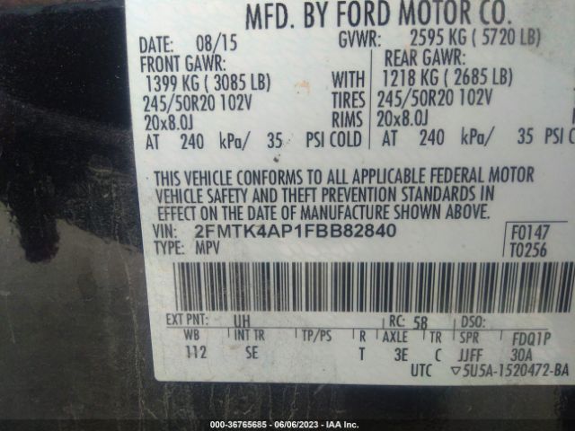 2FMTK4AP1FBB82840 Ford EDGE SPORT