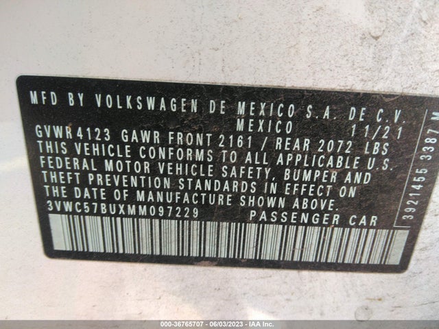 3VWC57BUXMM097229 Volkswagen Jetta S/se/r-line