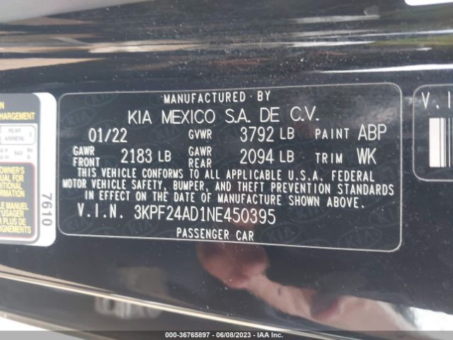 3KPF24AD1NE450395 KIA Forte Lxs