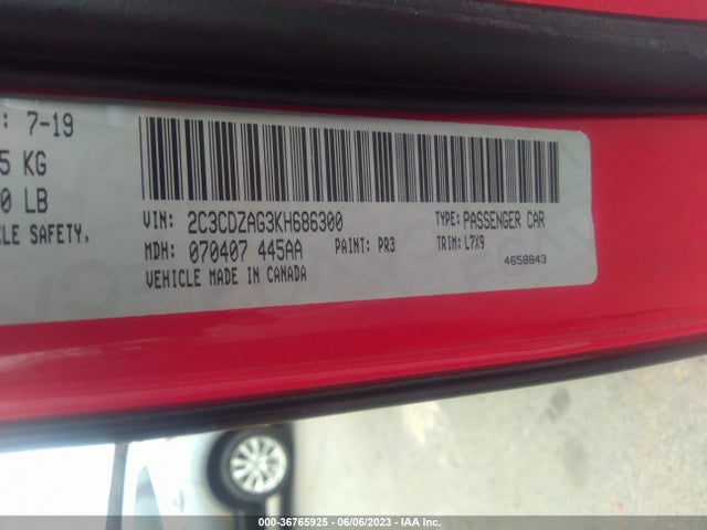 2019 DODGE CHALLENGER SXT VIN: 2C3CDZAG3KH686300