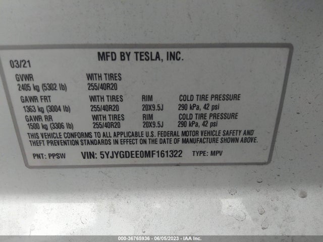 Tesla Model Y Long Range 2021 5YJYGDEE0MF161322 Image 8