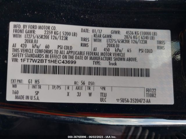 1FT7W2BT1HEC43699 Ford Super Duty F-250 Srw Lariat/platinum