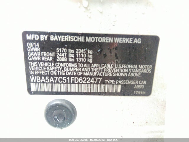 BMW 528i Xdrive 2015 WBA5A7C51FD622477 Image 8