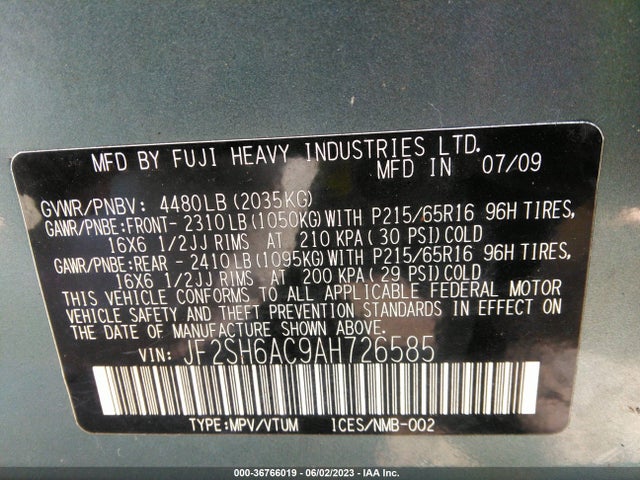 2010 SUBARU FORESTER 2.5X VIN: JF2SH6AC9AH726585
