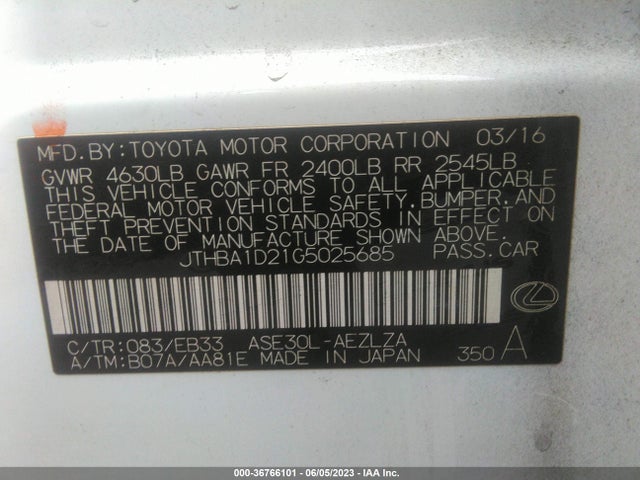 JTHBA1D21G5025685 Lexus IS 200T