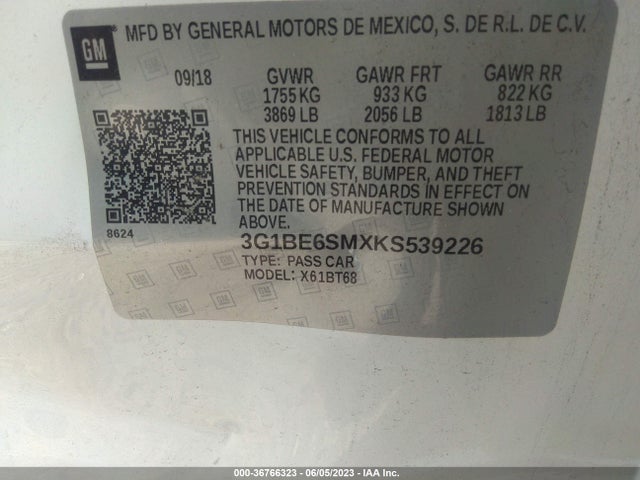 Chevrolet CRUZE LT 2019 3G1BE6SMXKS539226 Image 9