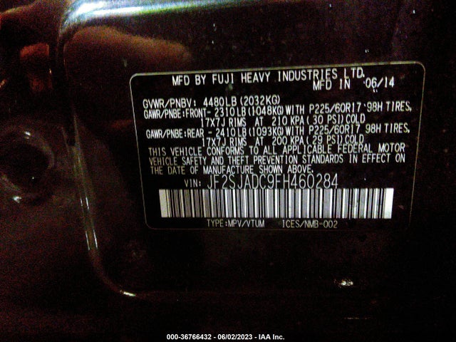 JF2SJADC9FH460284 Subaru Forester 2.5i Premium