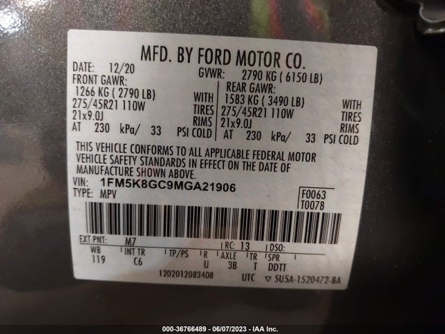 2021 FORD EXPLORER ST VIN: 1FM5K8GC9MGA21906