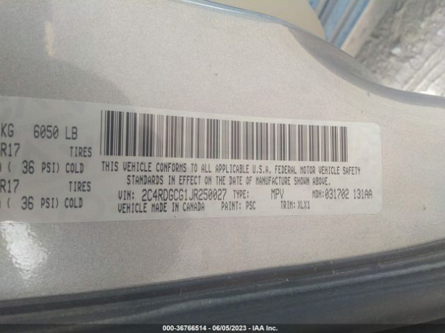 2C4RDGCG1JR250027 Dodge Grand Caravan Sxt