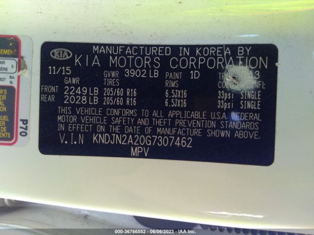 KNDJN2A20G7307462 KIA Soul Base