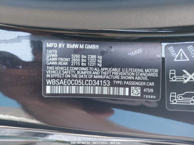 2020 BMW M8, VIN: WBSAE0C05LCD34153