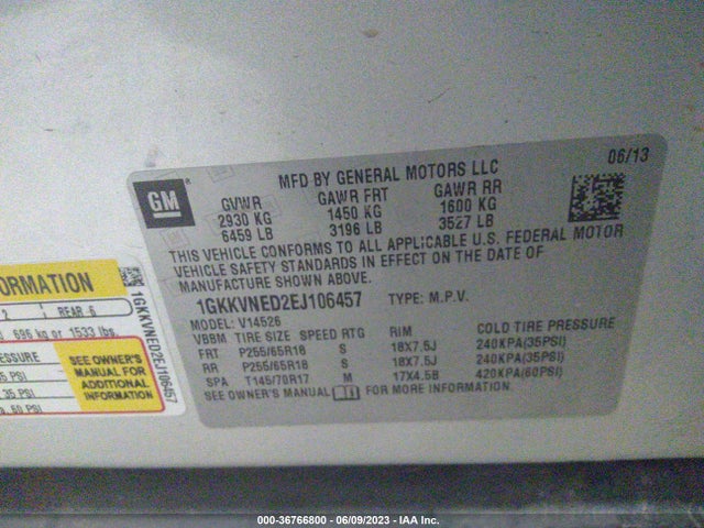 1GKKVNED2EJ106457 GMC ACADIA SLE