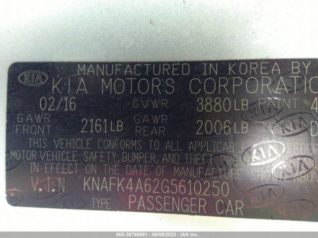 KNAFK4A62G5610250 KIA FORTE LX