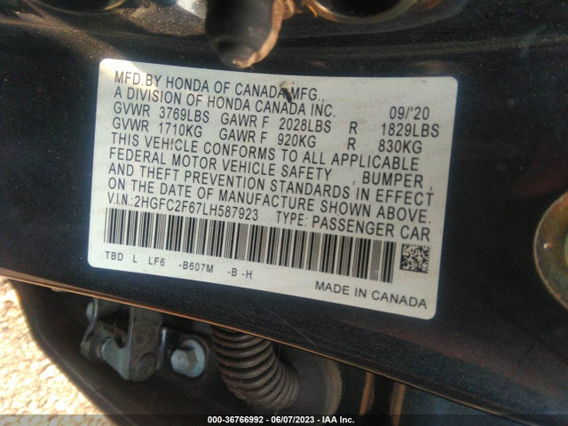 Honda Civic Sedan Lx 2020 2HGFC2F67LH587923 Image 9