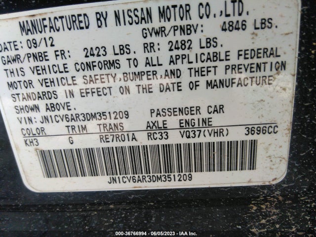 2013 INFINITI G37 SEDAN X VIN: JN1CV6AR3DM351209