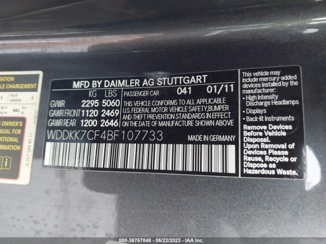 2011 MERCEDES-BENZ E-CLASS E 550 VIN: WDDKK7CF4BF107733