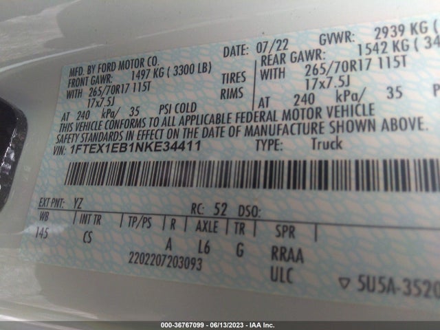 1FTEX1EB1NKE34411 Ford F-150 Xl/xlt