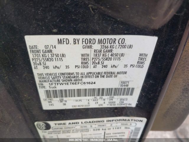 1FTFW1ET6EFC61624 Ford F-150 Xl/xlt/fx4/lariat