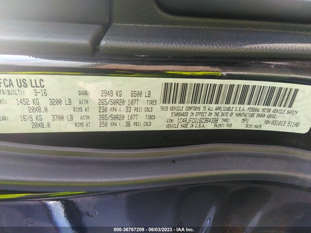 1C4RJFCG1GC364338 Jeep Grand Cherokee High Altitude