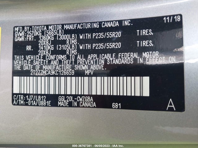 2T2ZZMCA9KC126659 Lexus Rx Rx 350