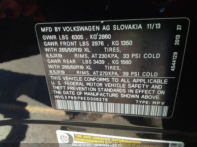 WVGEP9BP9ED006276 Volkswagen Touareg Lux