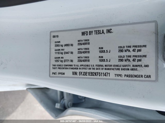 Tesla Model 3 Long Range/performance 2019 5YJ3E1EB2KF511471 Image 11