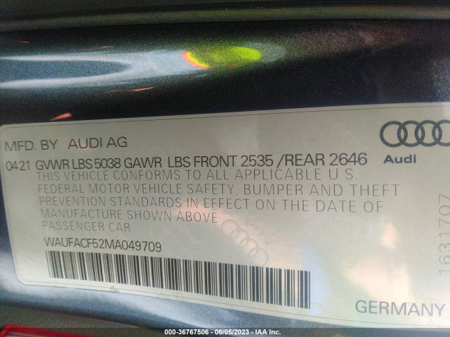 WAUFACF52MA049709 Audi A5 Sportback S Line Premium Plus