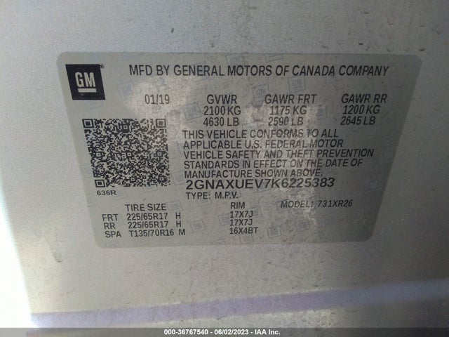 Chevrolet EQUINOX LT 2019 2GNAXUEV7K6225383 Image 11