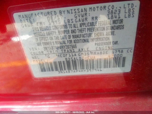 Nissan SENTRA SV 2017 3N1AB7AP4HY397946 Image 9