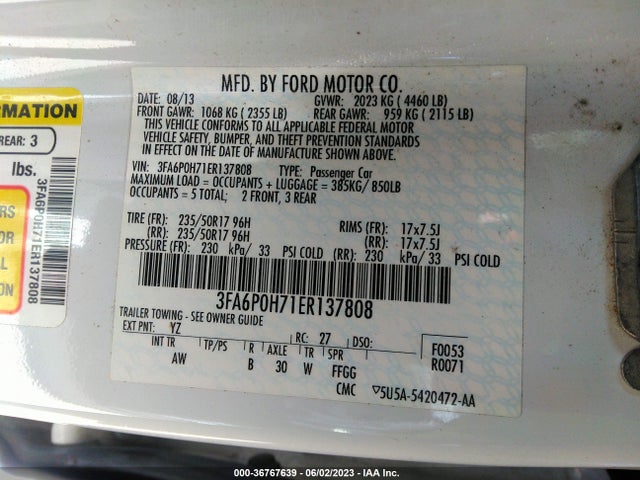 Ford FUSION SE 2014 3FA6P0H71ER137808 Image 11