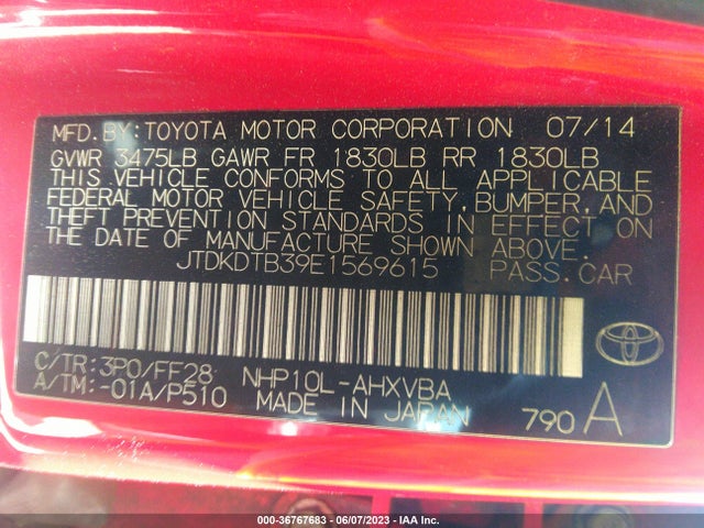 Toyota Prius C One/three/two/four 2014 JTDKDTB39E1569615 Image 9